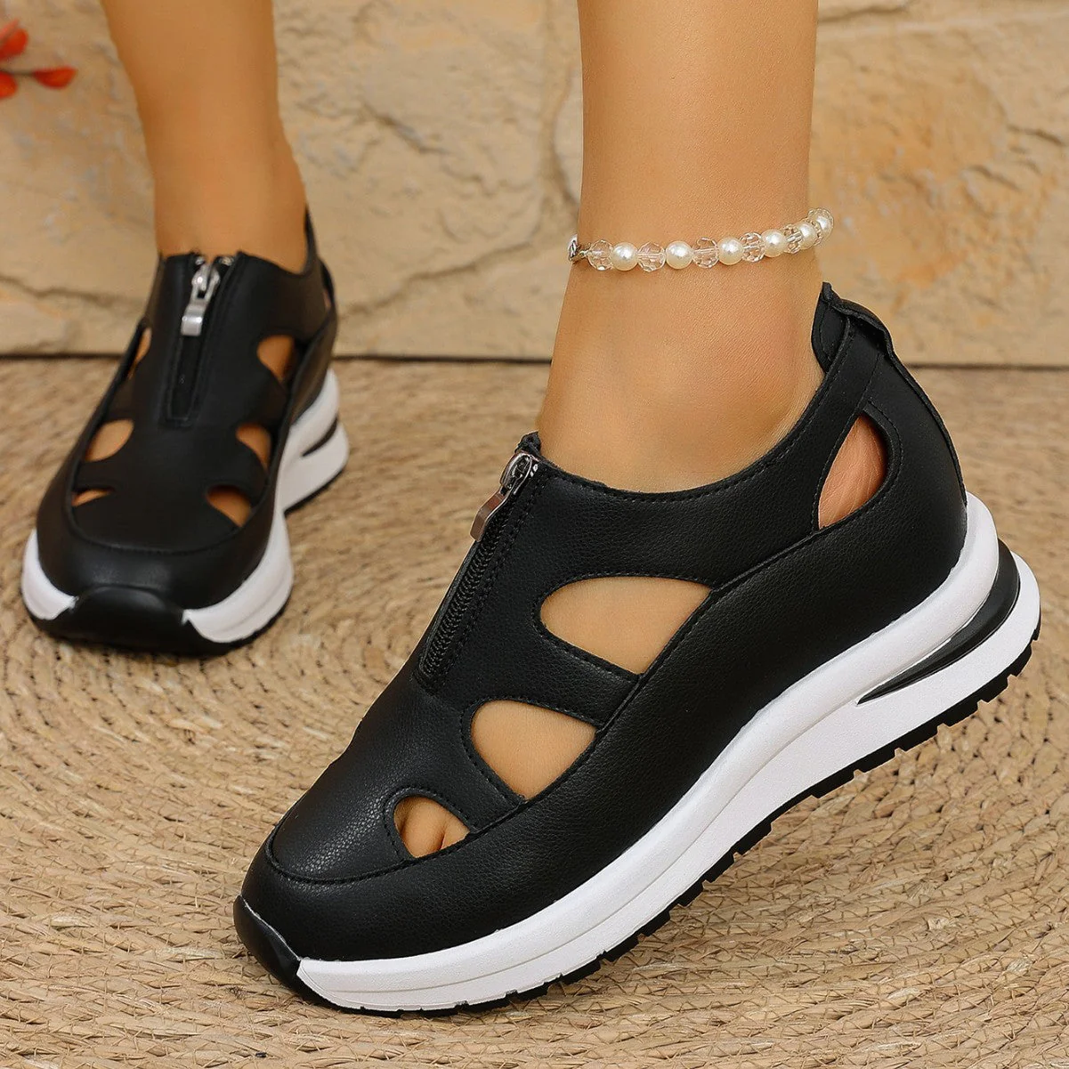 Women's Chunky Sole Closed-Toe Sandals – Soft Sole Velcro Strap - Image 2