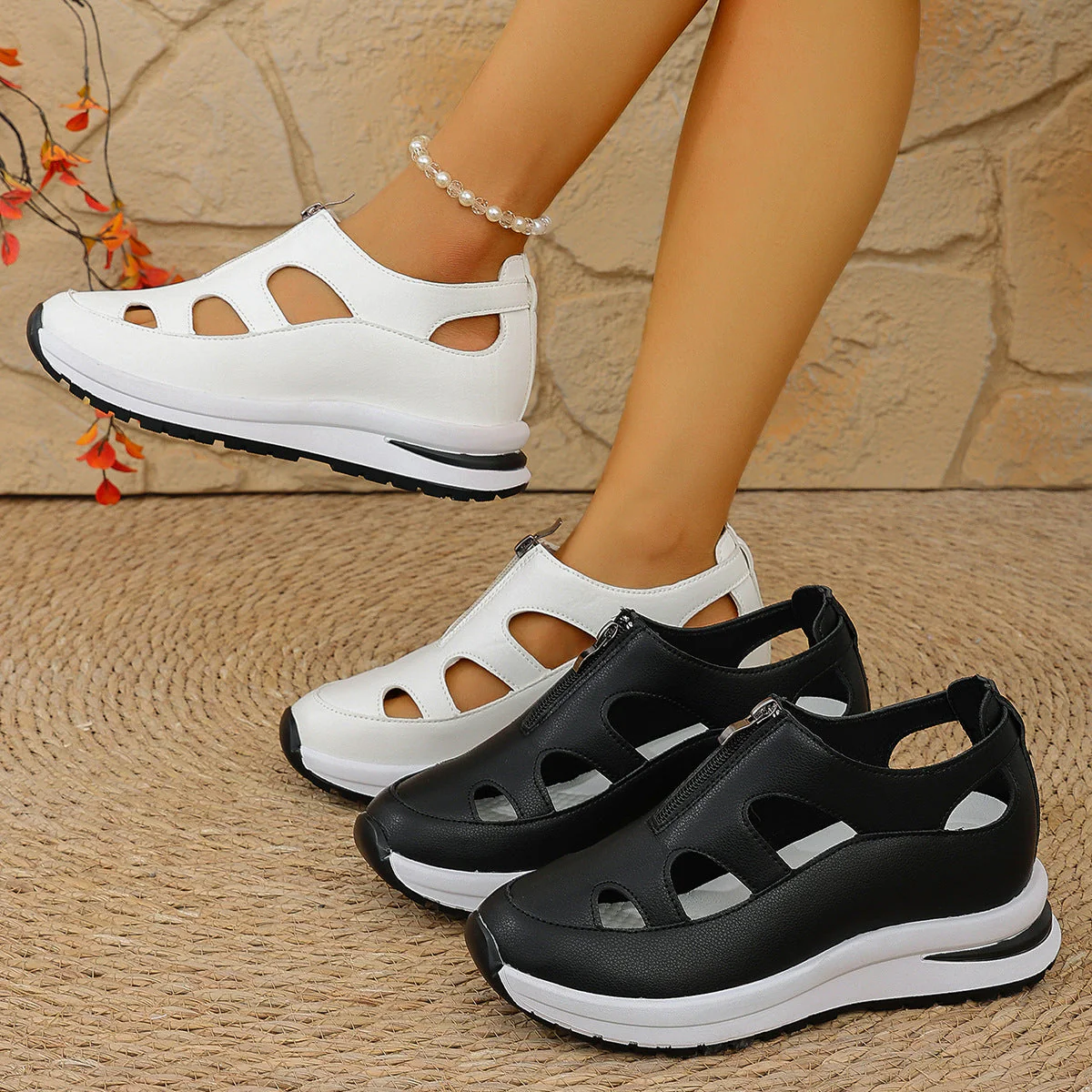 Women's Chunky Sole Closed-Toe Sandals – Soft Sole Velcro Strap - Image 3
