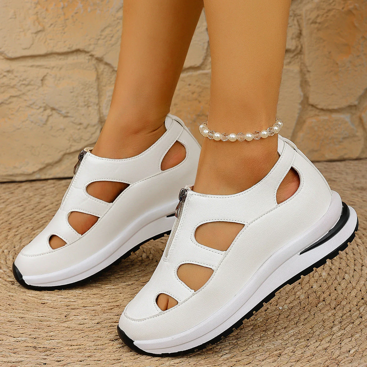 Women's Chunky Sole Closed-Toe Sandals – Soft Sole Velcro Strap - Image 4