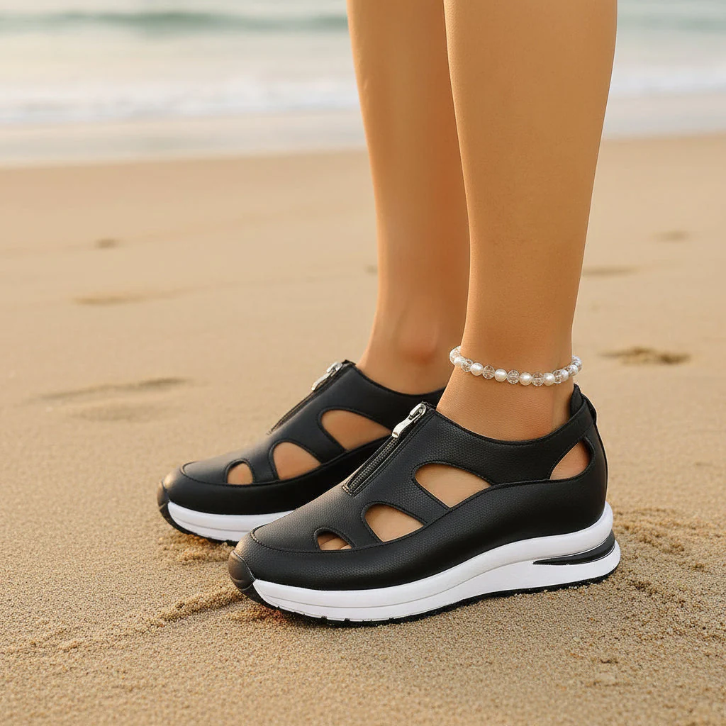 Women's Chunky Sole Closed-Toe Sandals – Soft Sole Velcro Strap - Image 5