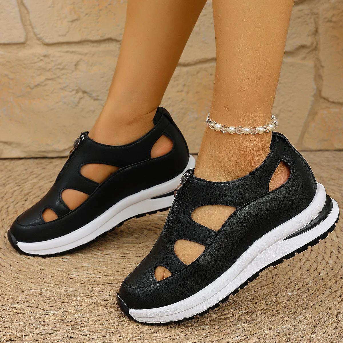 Women's Chunky Sole Closed-Toe Sandals – Soft Sole Velcro Strap - Image 6