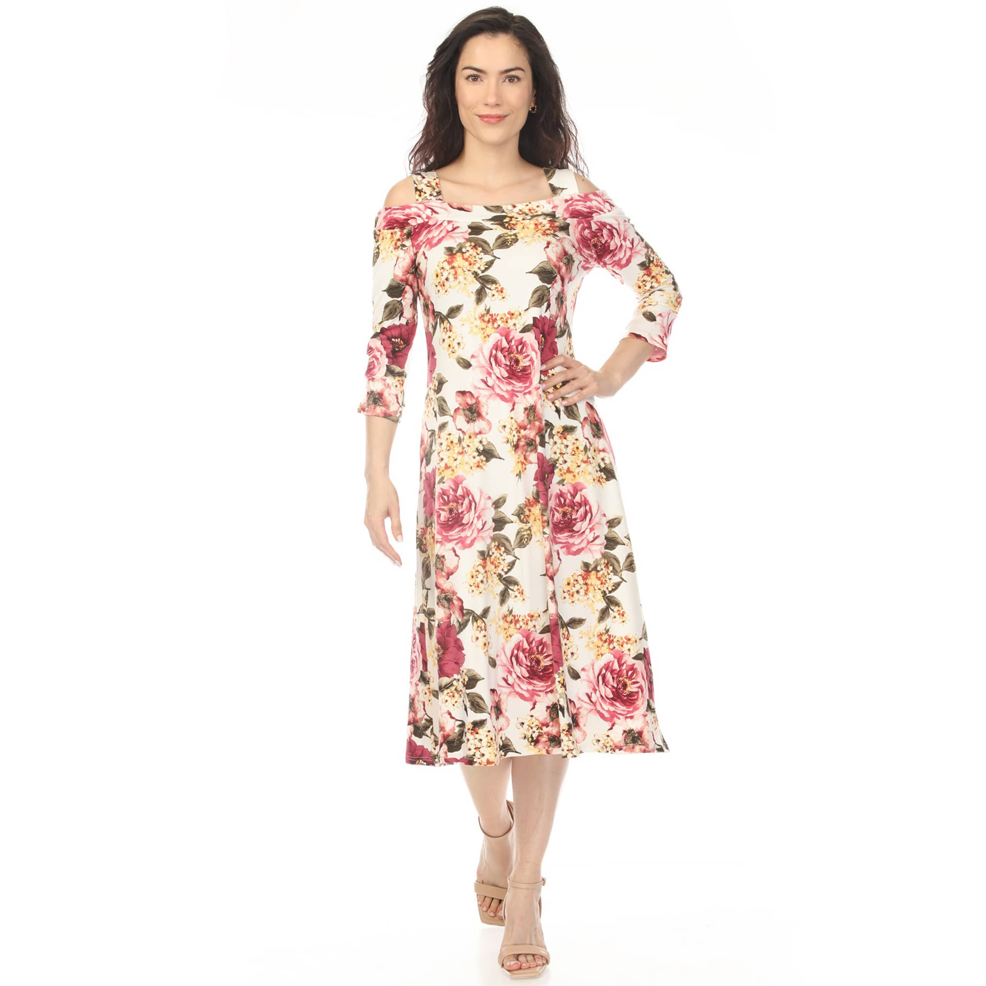 Women's Cold Shoulder 3/4 Sleeve Dress