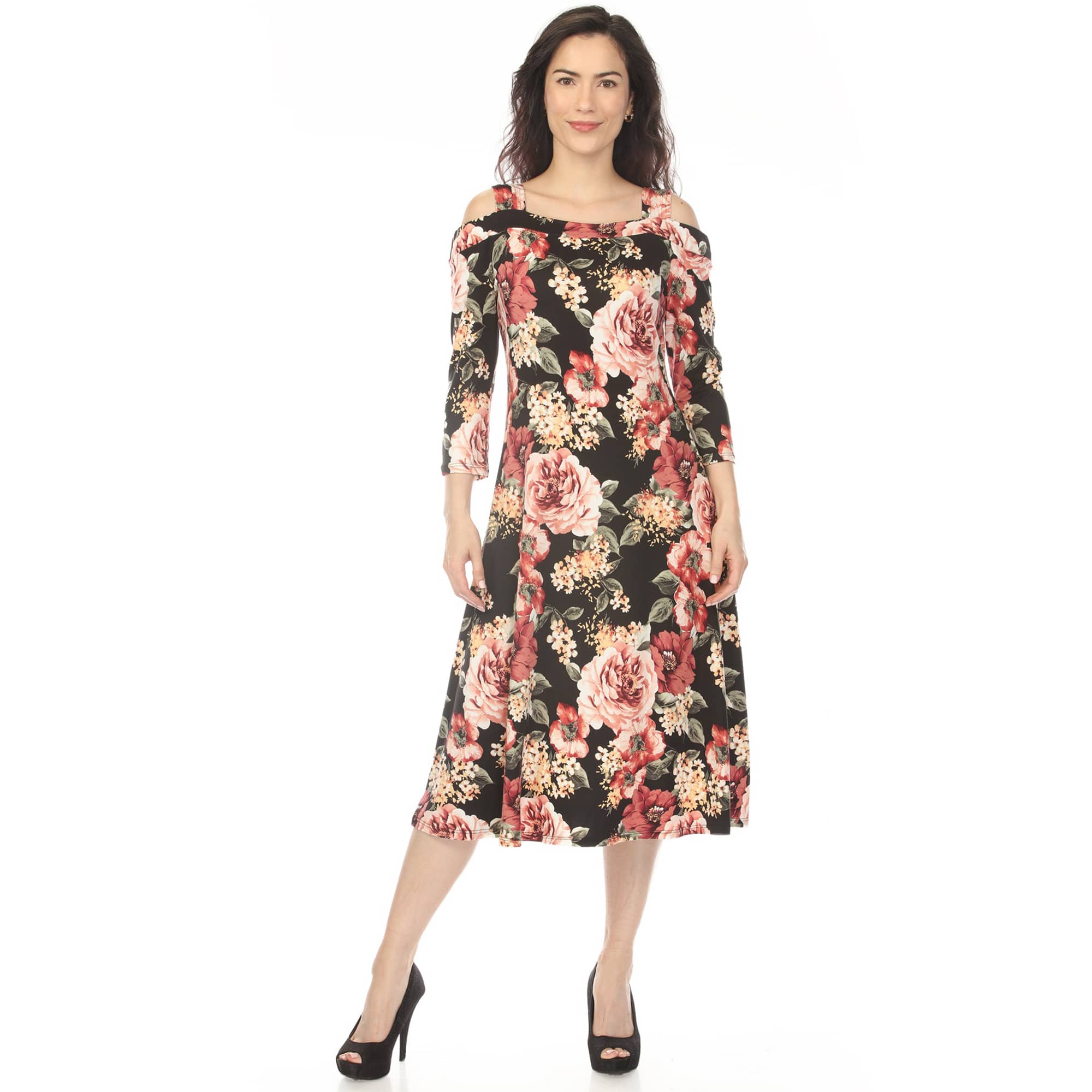 Women's Cold Shoulder 3/4 Sleeve Dress - Image 2