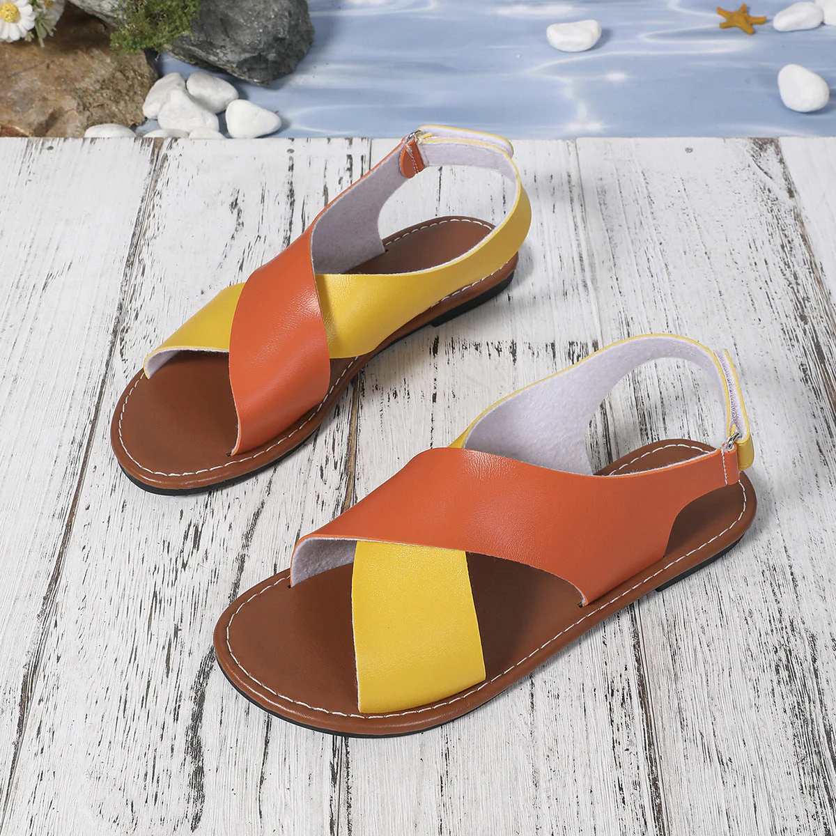 Women's Color-Block Cross-Strap Flat Sandals - Image 3