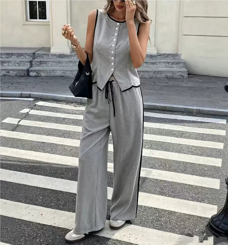 Women's Contrast Color Sleeveless Vest & Drawstring Trousers Suit – 6 Colors S–XXL - Image 8