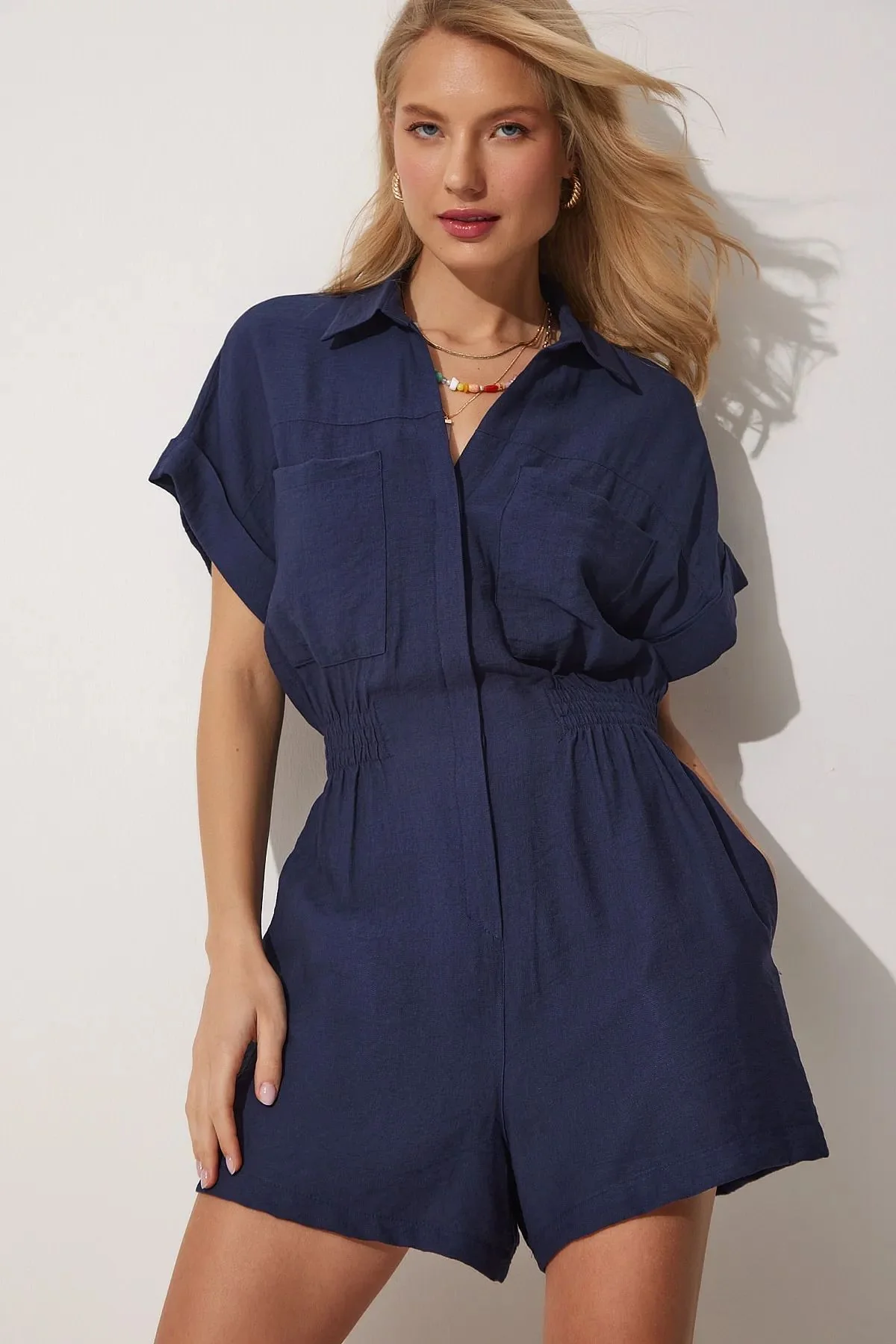 Women's Cotton Linen Loose-Fit Workwear Jumpsuit With Pockets - Image 7