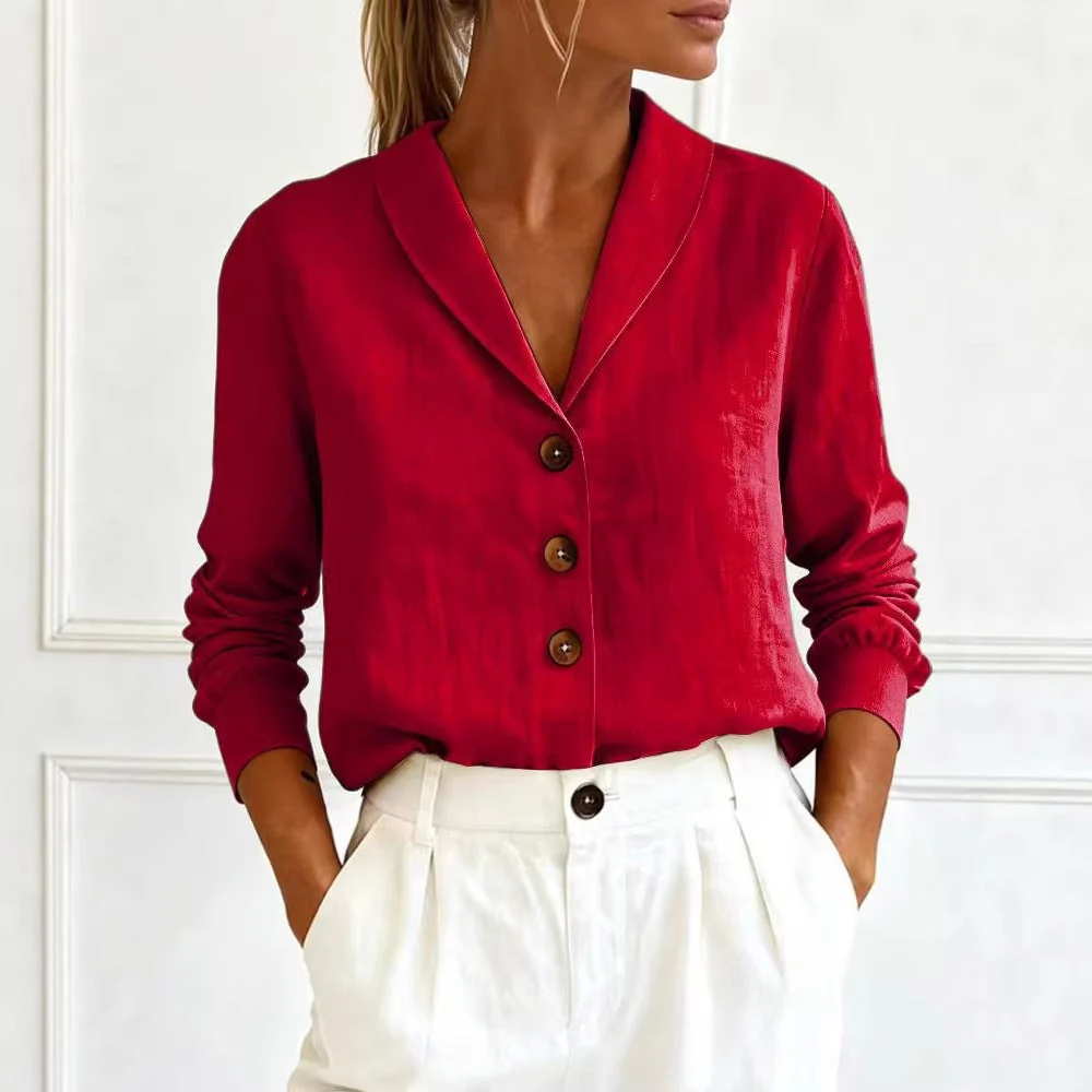 Women's Cotton-Linen Peter Pan Collar Button-Up Shirt – 6 Colors S–3XL - Image 3