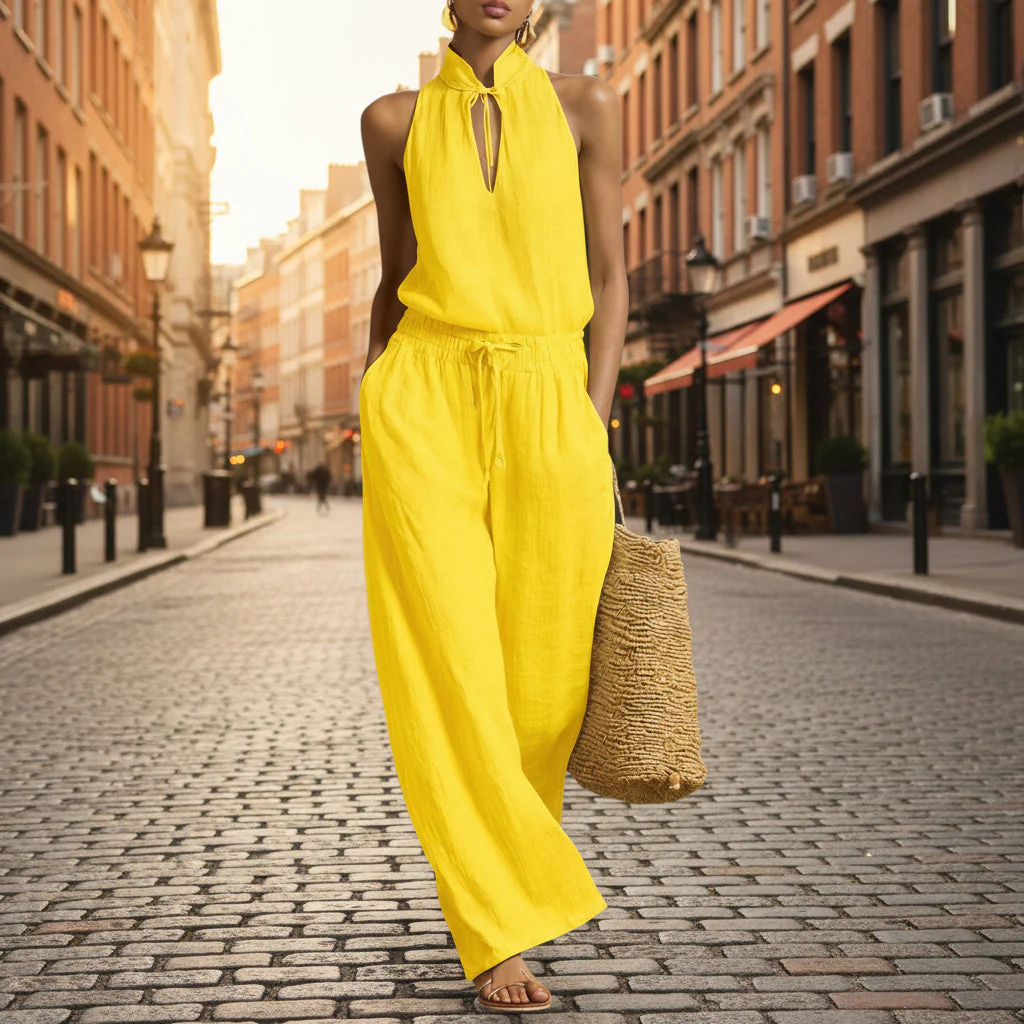 Women's Cotton Linen Sleeveless Top & Wide-Leg Pants Two-Piece Set - Image 3