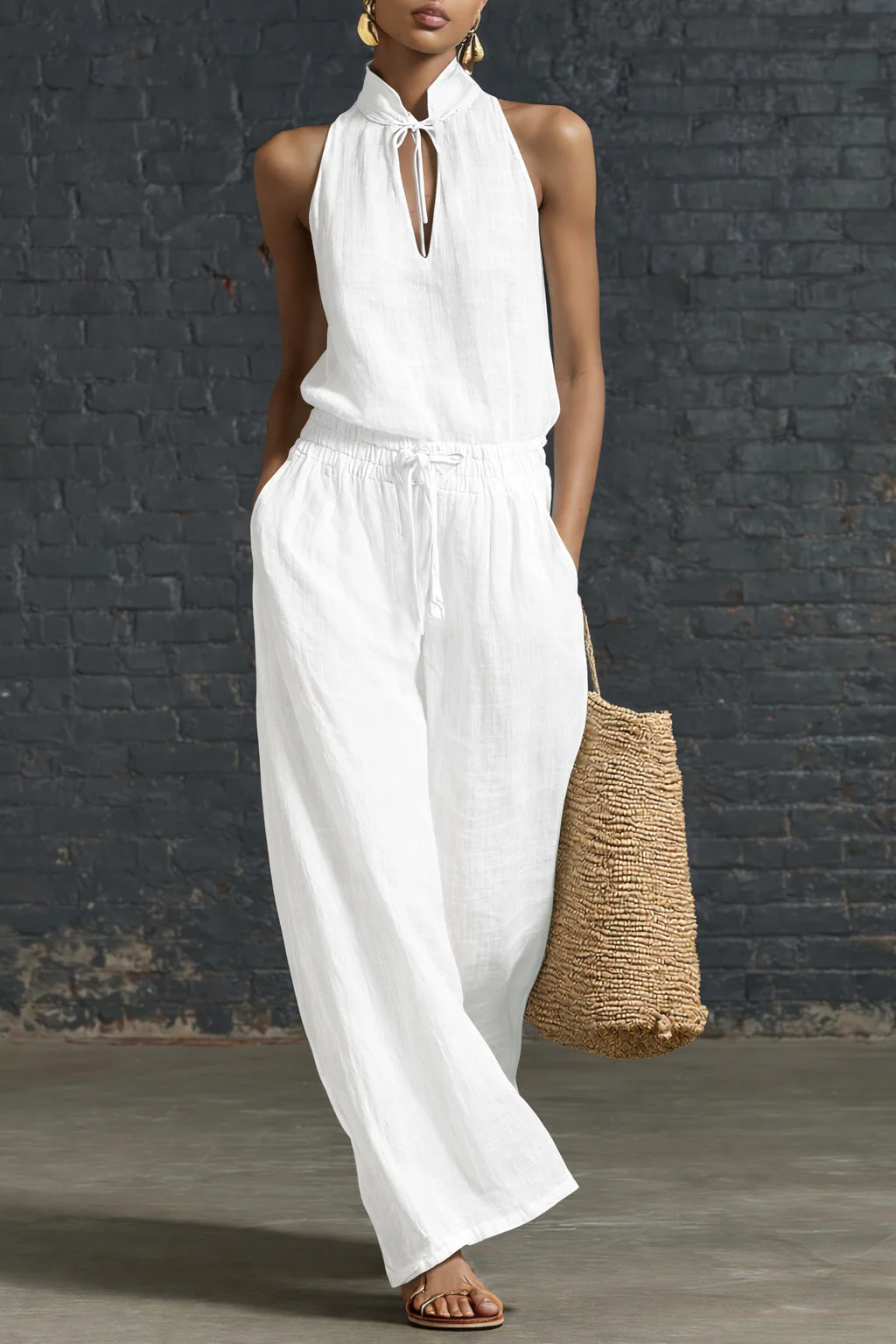 Women's Cotton Linen Sleeveless Top & Wide-Leg Pants Two-Piece Set - Image 9