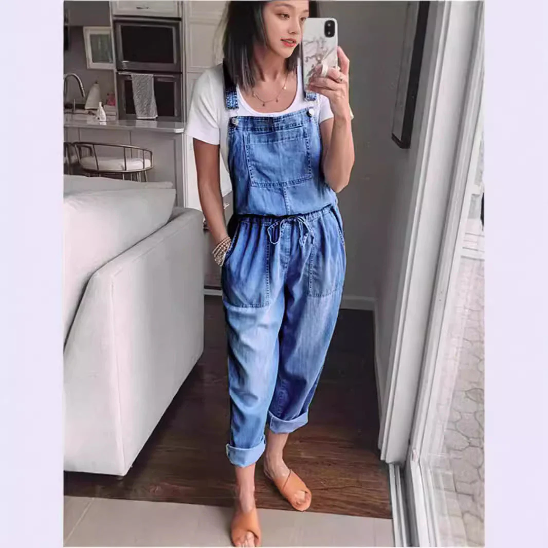 Women's Cotton Sleeveless Wide-Leg Overall Jumpsuit Pants - Image 3