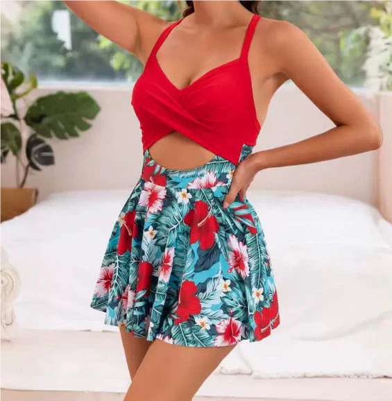 Women's Cutout Sling One-Piece Swimsuit – Built-In Chest Pad & Skirt Hem - Image 8