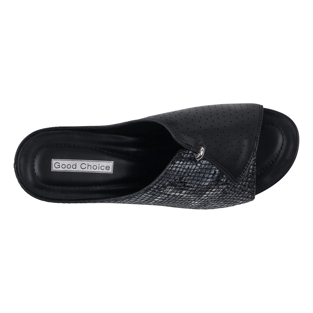 Women's Dacia Black Snake-Skin Wedge Sandals - Image 3