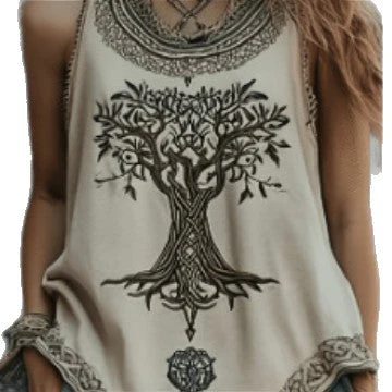 Women's Digital Print Pleated Crew-Neck Tank Top – Plus Size - Image 2