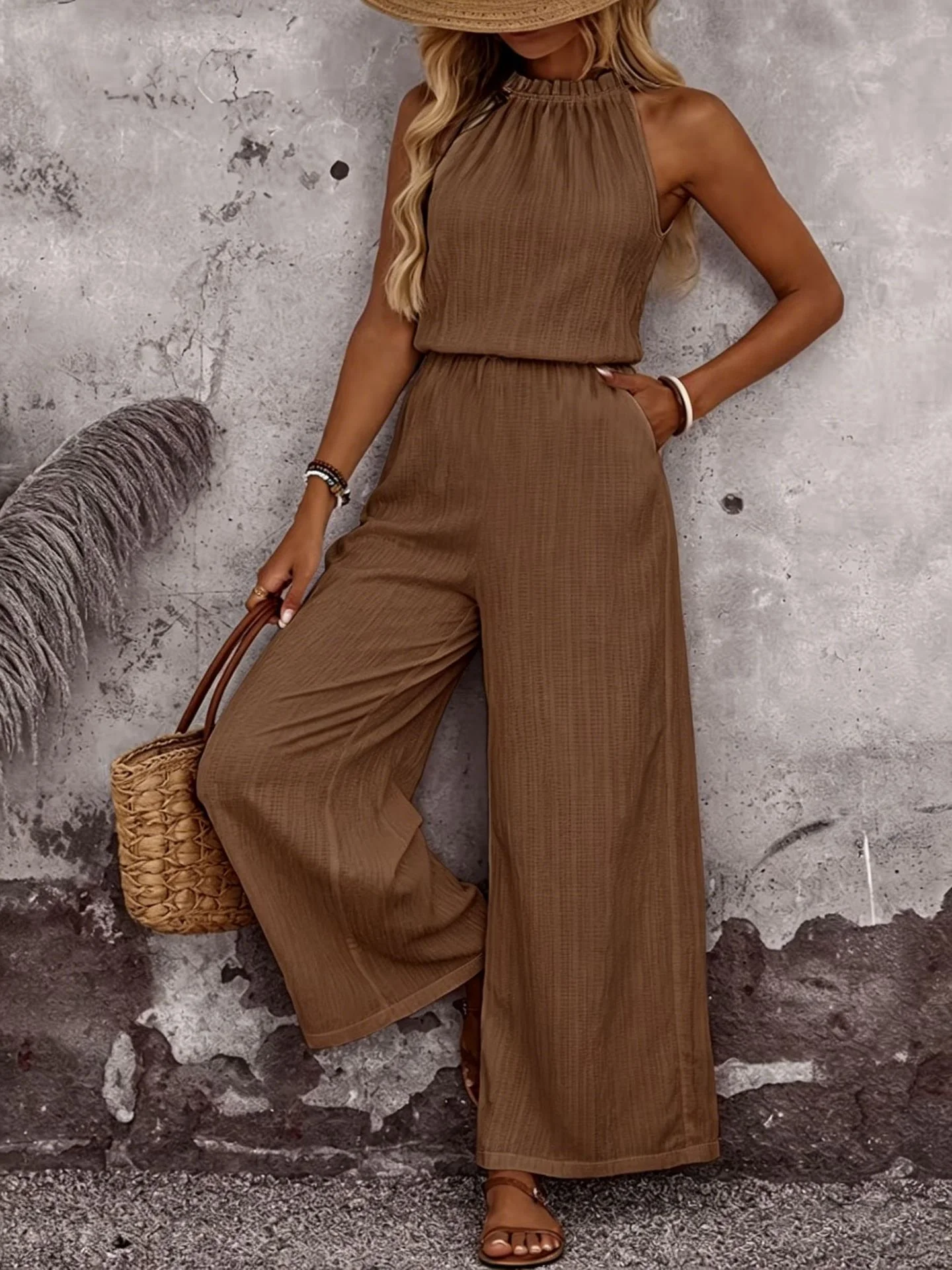 Women's Draped Neck Sleeveless Vest & Casual Pants Two-Piece Set - Image 8