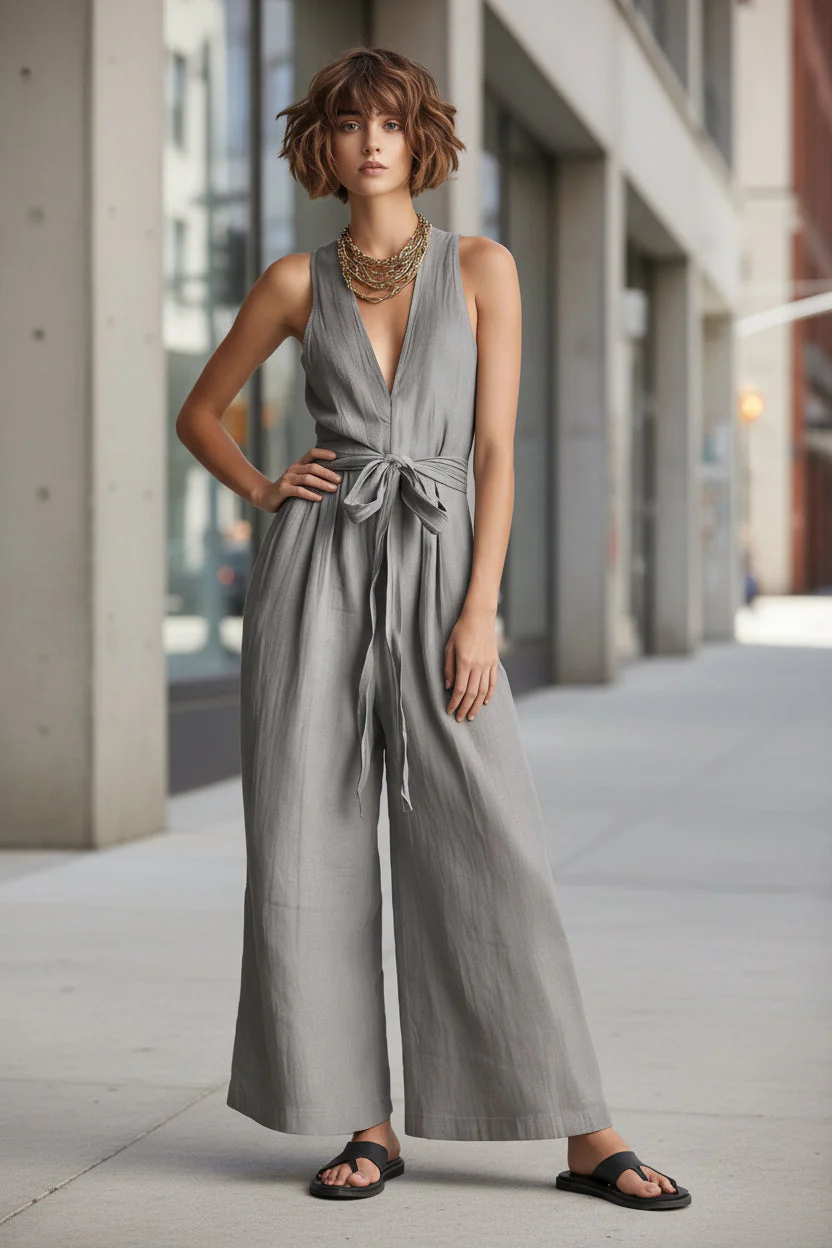 Women's Elegant V-Neck Sleeveless Commuter Jumpsuit - Image 6