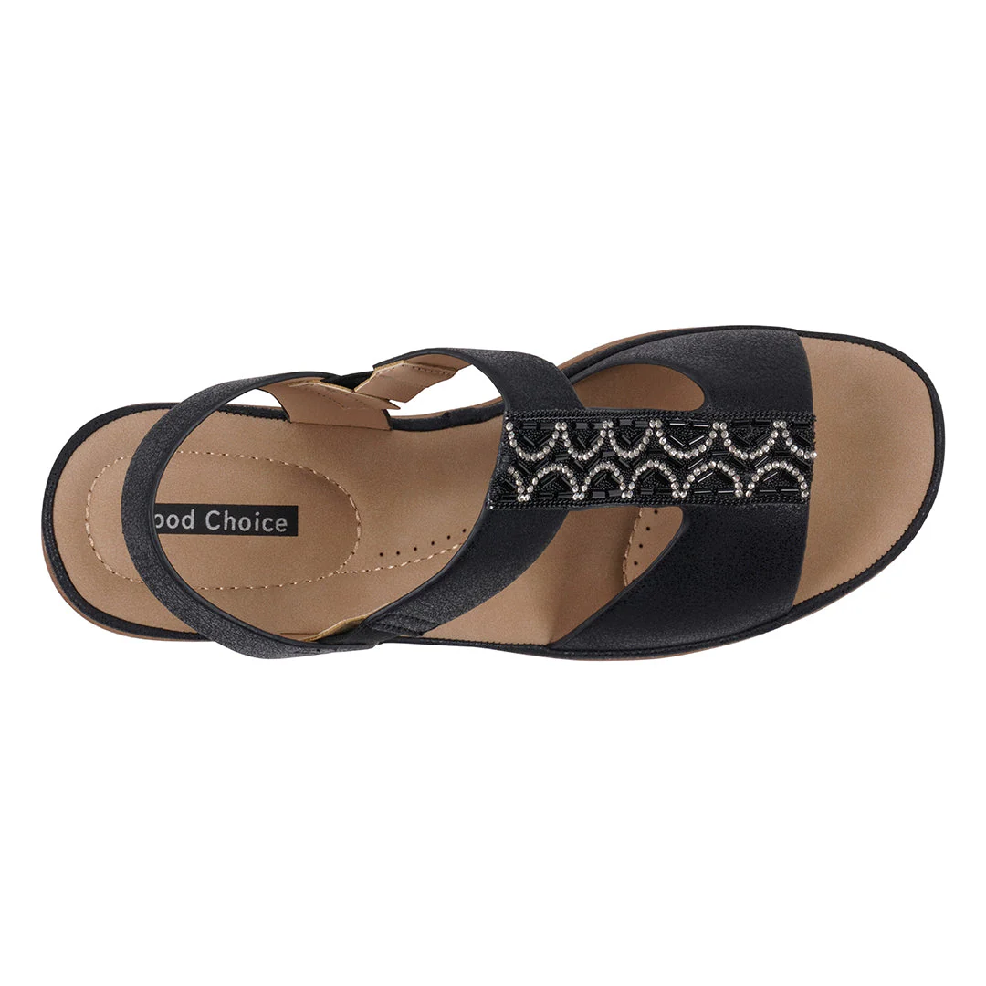 Women's Elissa Black Embellished Wedge Sandals - Image 3