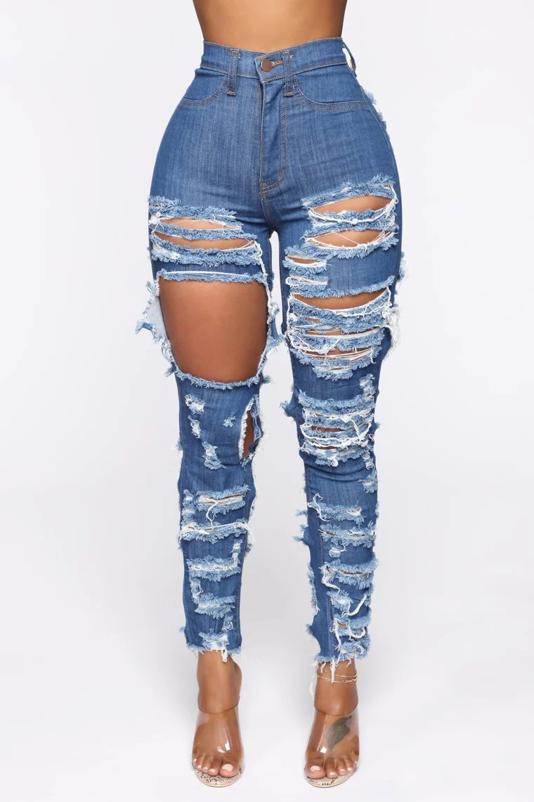 Women's Fashion Cut And Tear Stretchy Calf Jeans - Image 5