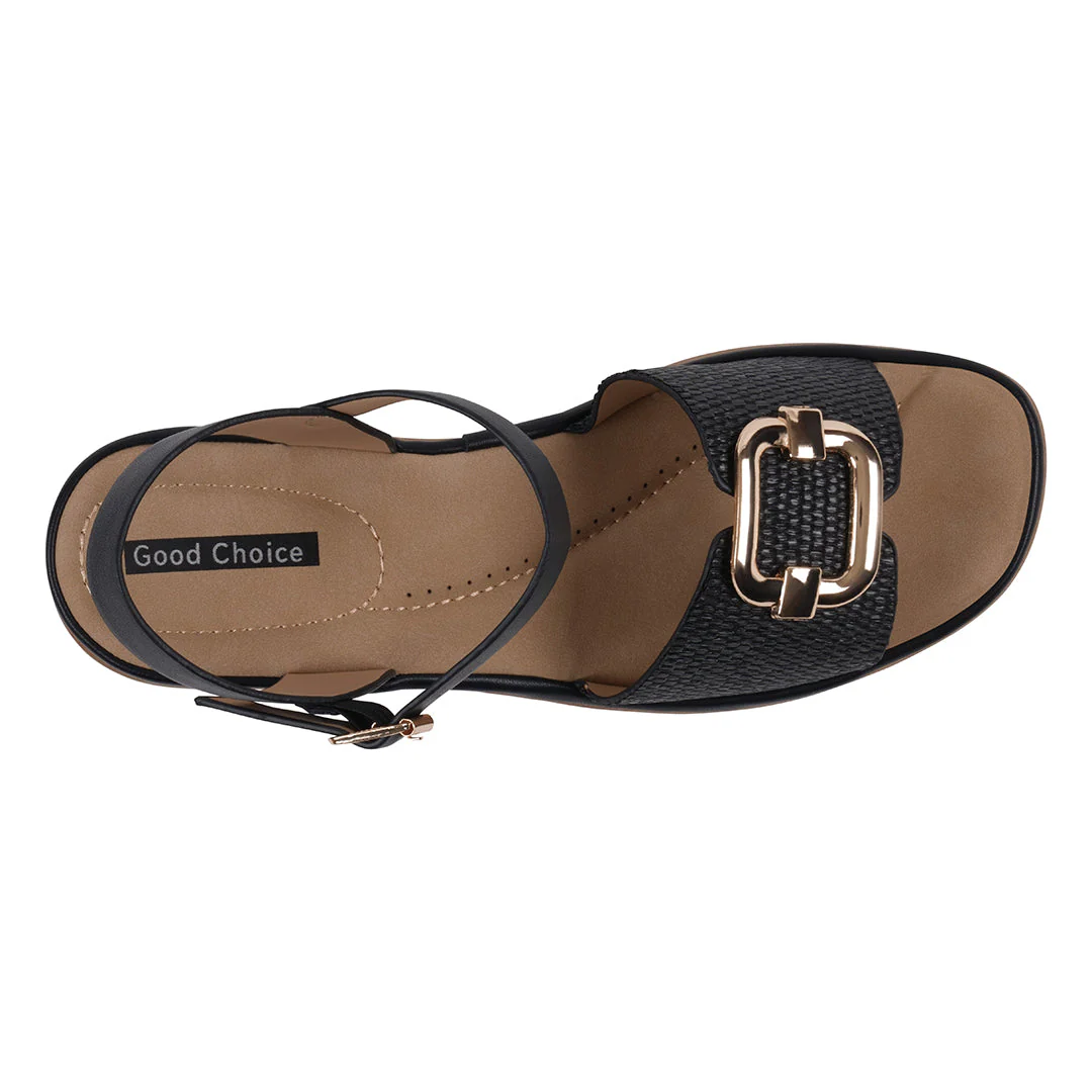 Women's Fia Black Woven Wedge Sandals - Image 3