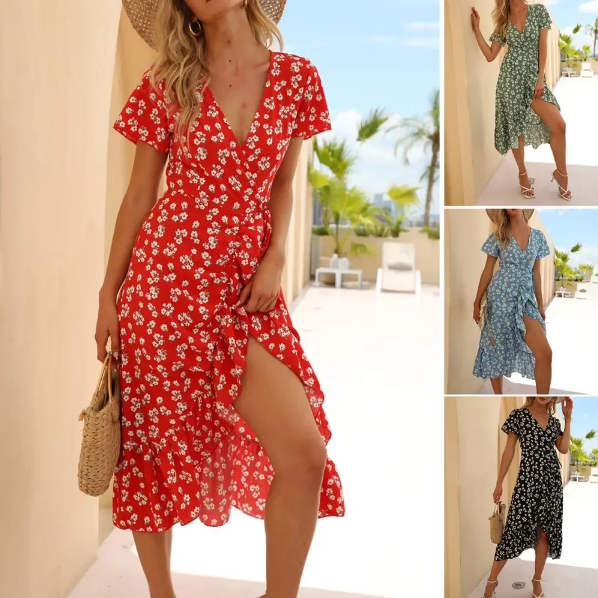 Women's Floral Wrap Midi Dress - Image 12