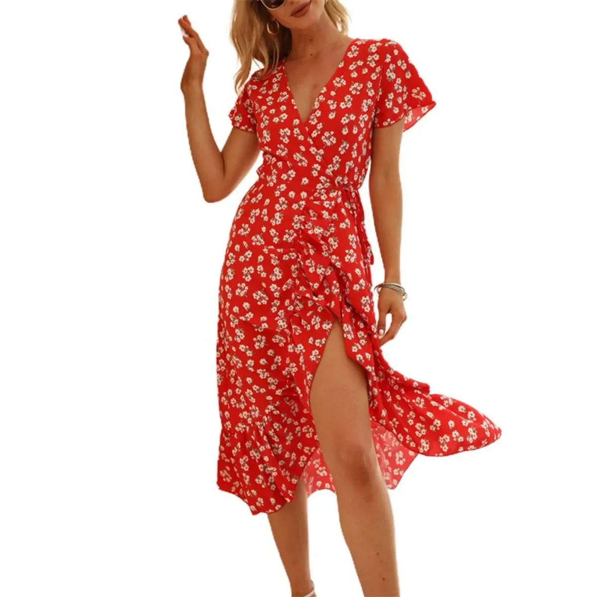 Women's Floral Wrap Midi Dress - Image 14