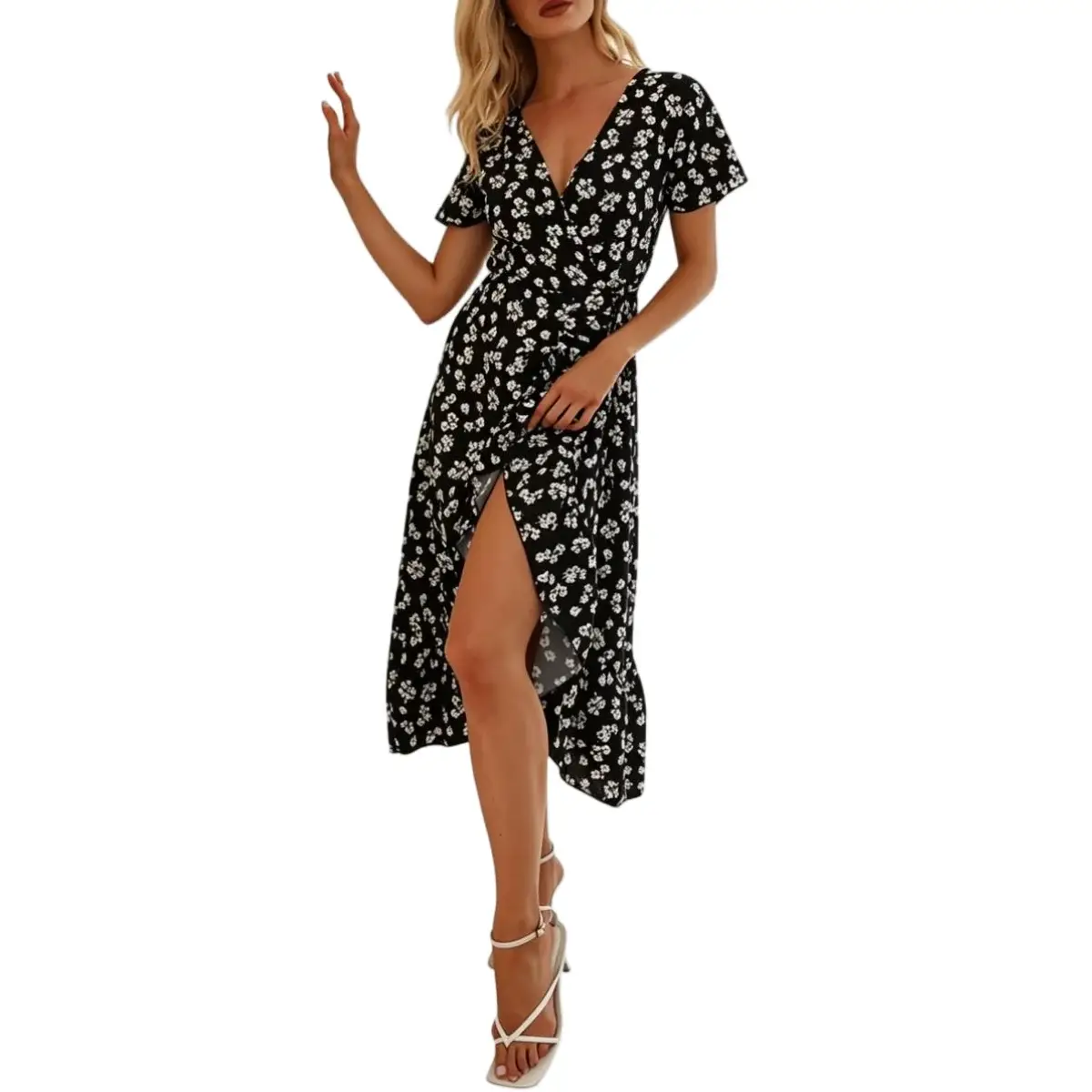 Women's Floral Wrap Midi Dress - Image 2