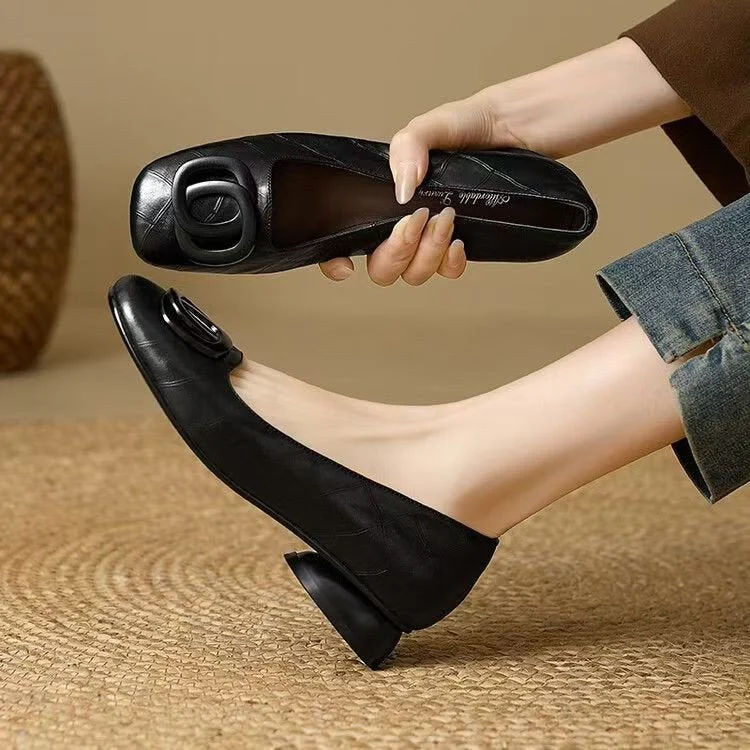 Women's French Vintage Round Toe Slip-On Flats – Low Chunky Heel Mary Jane Style - Image 3