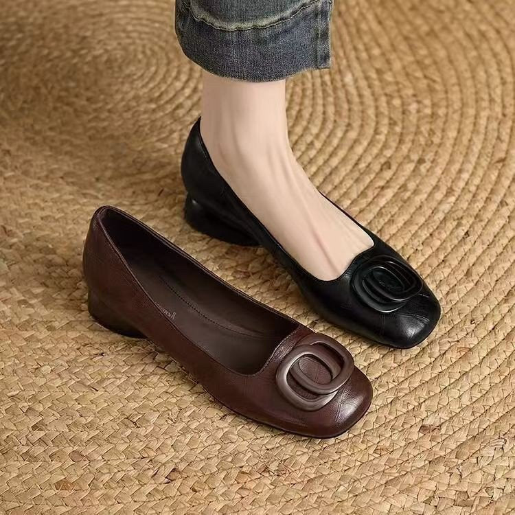 Women's French Vintage Round Toe Slip-On Flats – Low Chunky Heel Mary Jane Style - Image 5