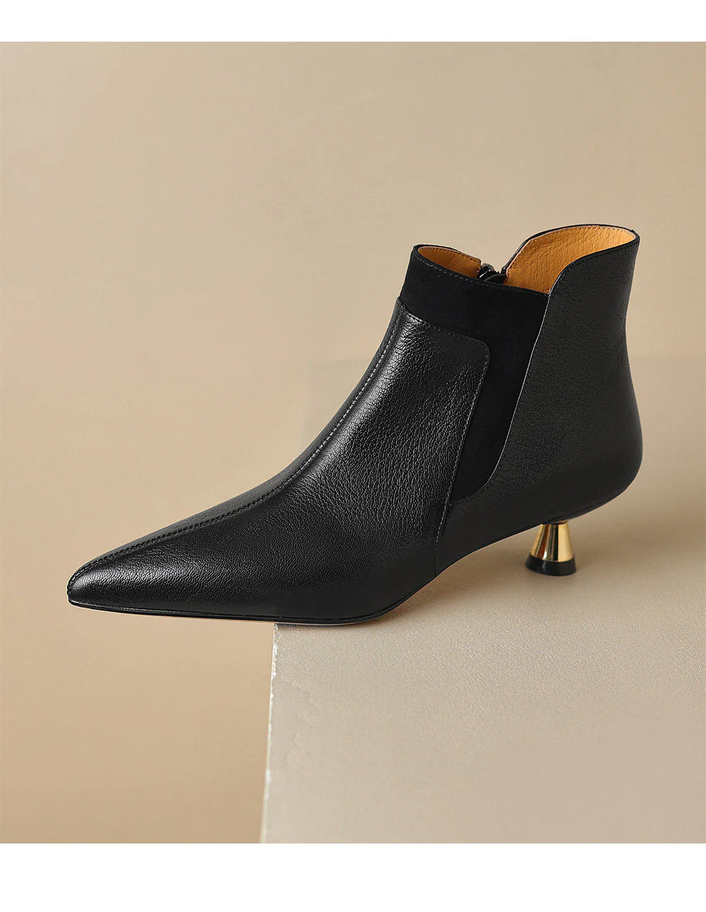 Women's Genuine Leather Kitten Heel Ankle Boots – Pointed Toe Side Zip - Image 3