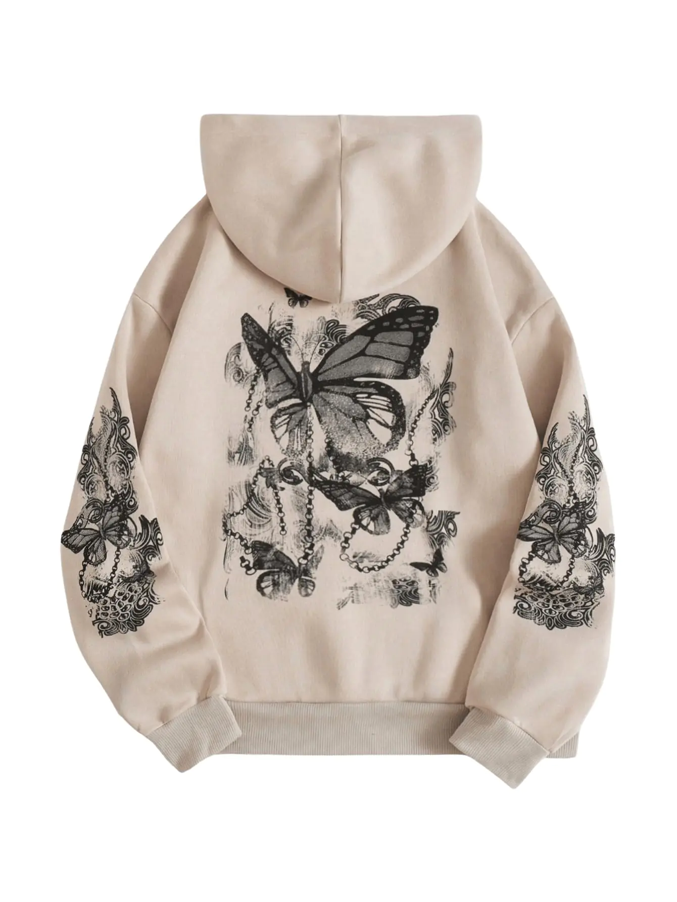 Womens Graphic Hooded Sweatshirt Long Sleeve Drop Shoulder Pullover Hoodies with Pockets Apricot Medium - Image 2