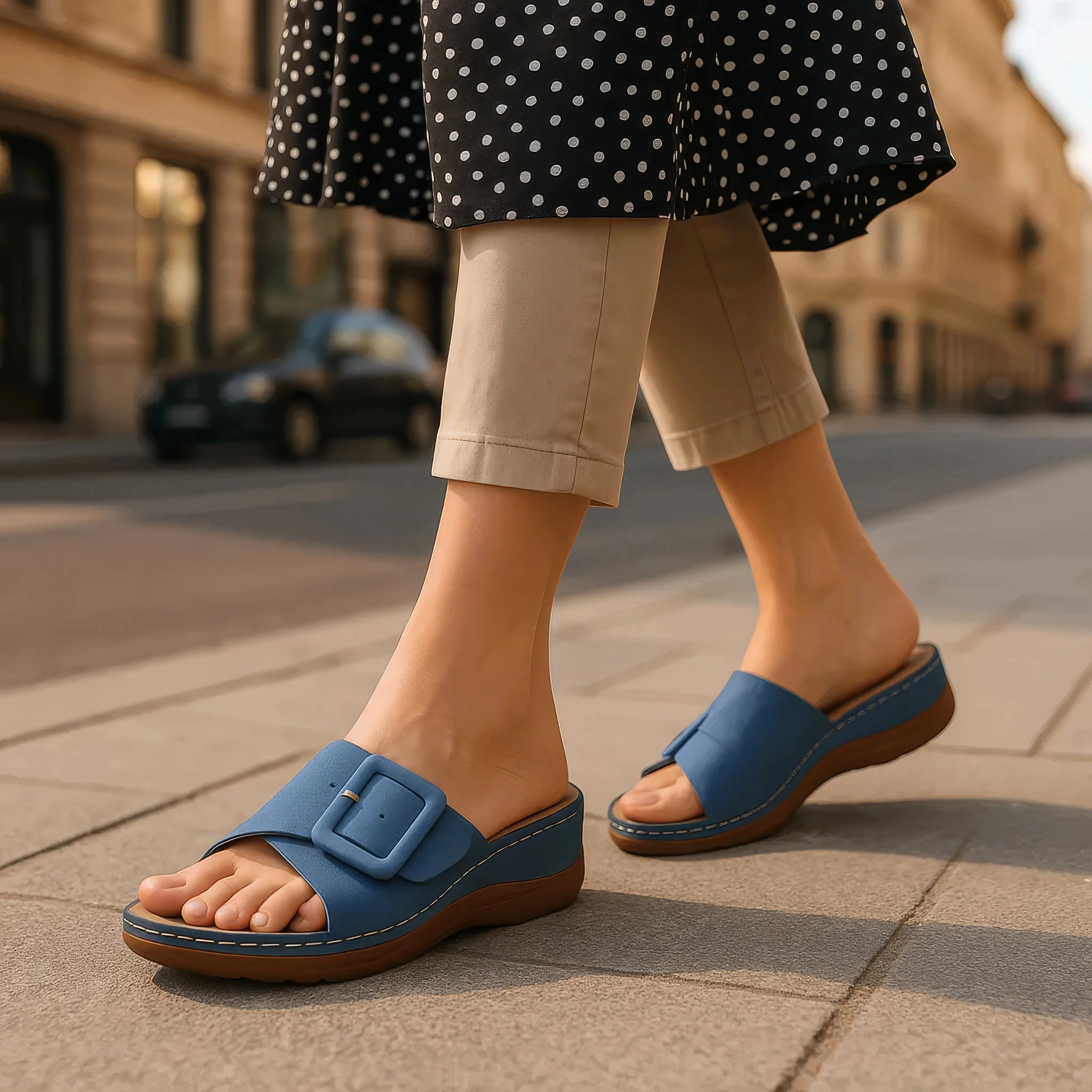 Women's Hamden Green Buckled Flat Sandals - Image 4