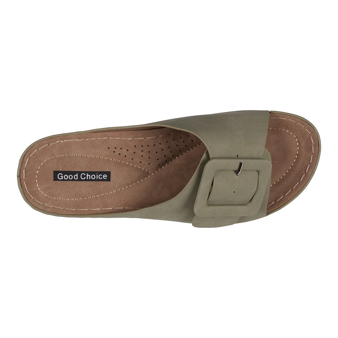 Women's Hamden Green Buckled Flat Sandals - Image 8