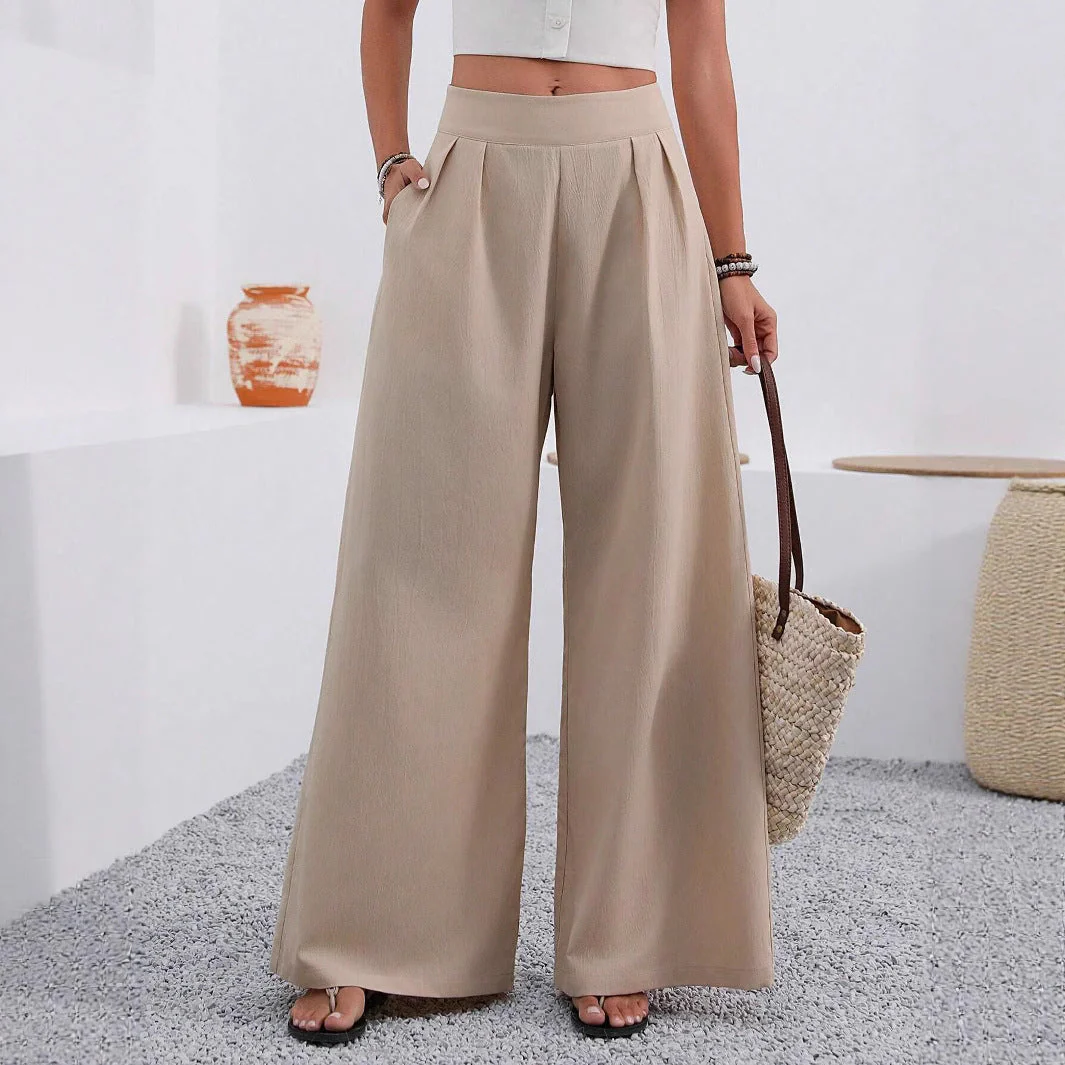 Women's High-Waist Wide-Leg Trousers with Pockets – Full Length