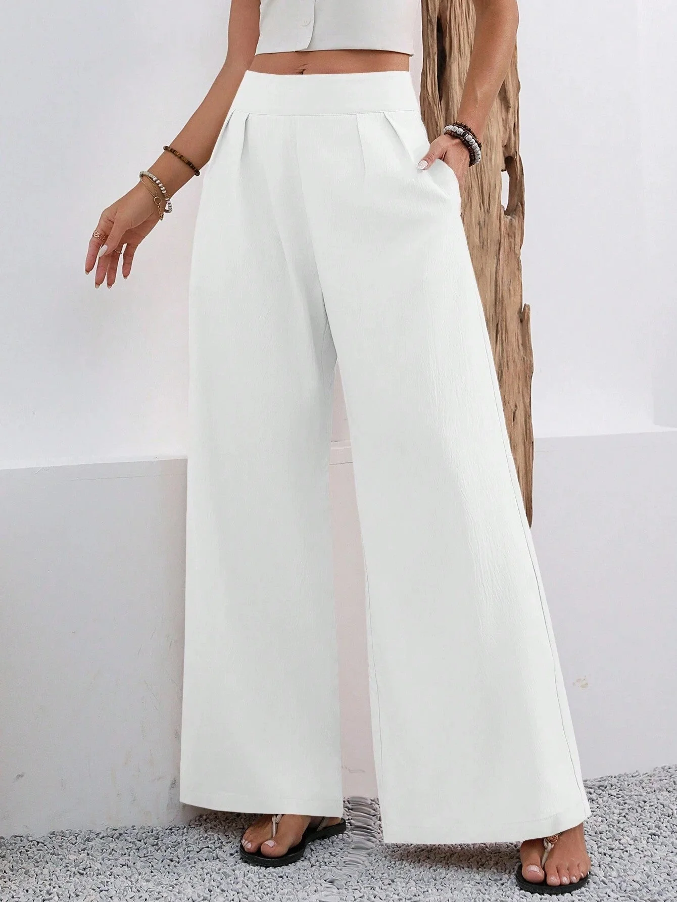 Women's High-Waist Wide-Leg Trousers with Pockets – Full Length - Image 10