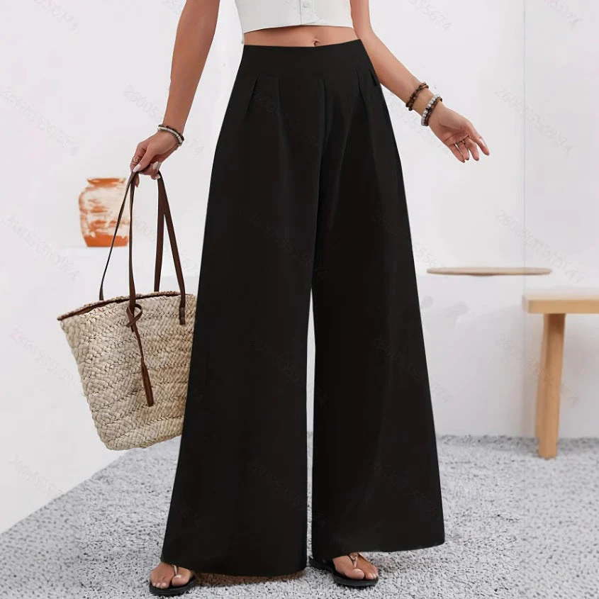 Women's High-Waist Wide-Leg Trousers with Pockets – Full Length - Image 3