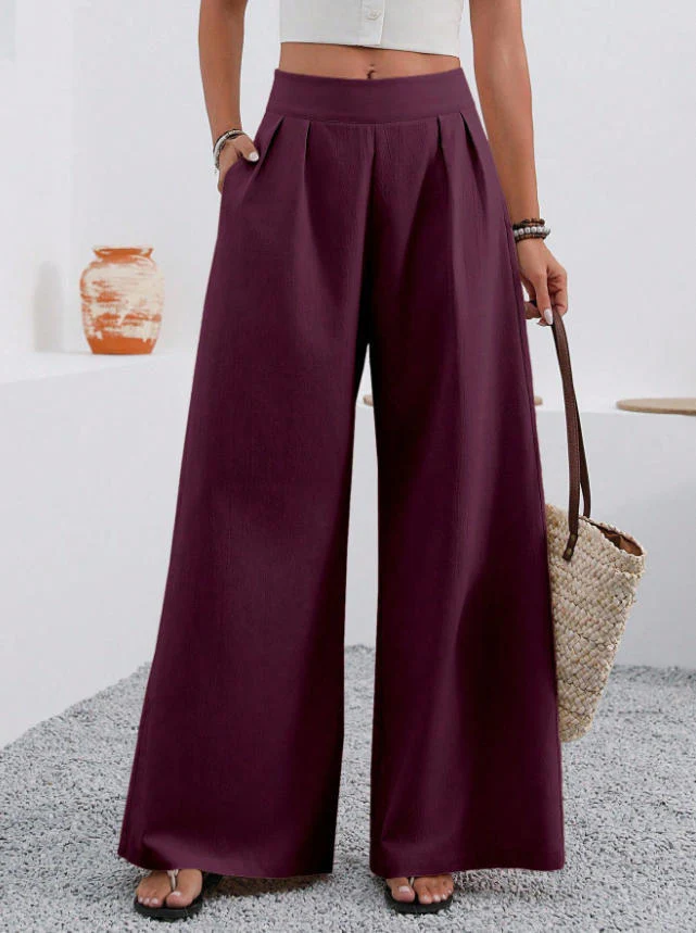 Women's High-Waist Wide-Leg Trousers with Pockets – Full Length - Image 8