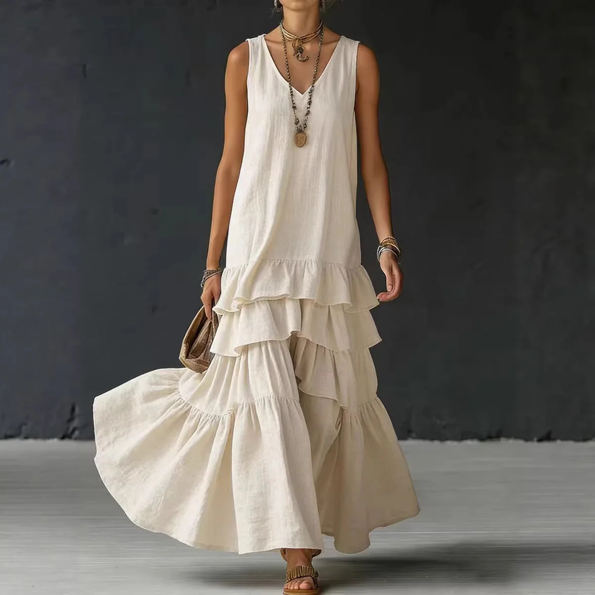 Women's Ice Silk Sleeveless Loose Maxi Dress – 6 Colors S–5XL