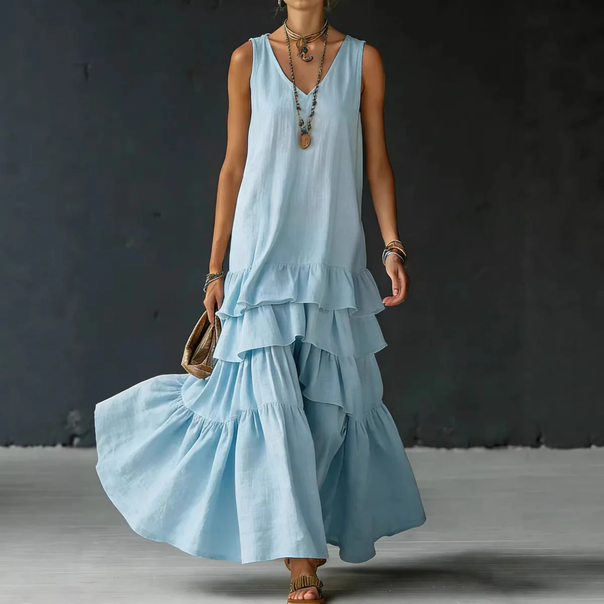 Women's Ice Silk Sleeveless Loose Maxi Dress – 6 Colors S–5XL - Image 4
