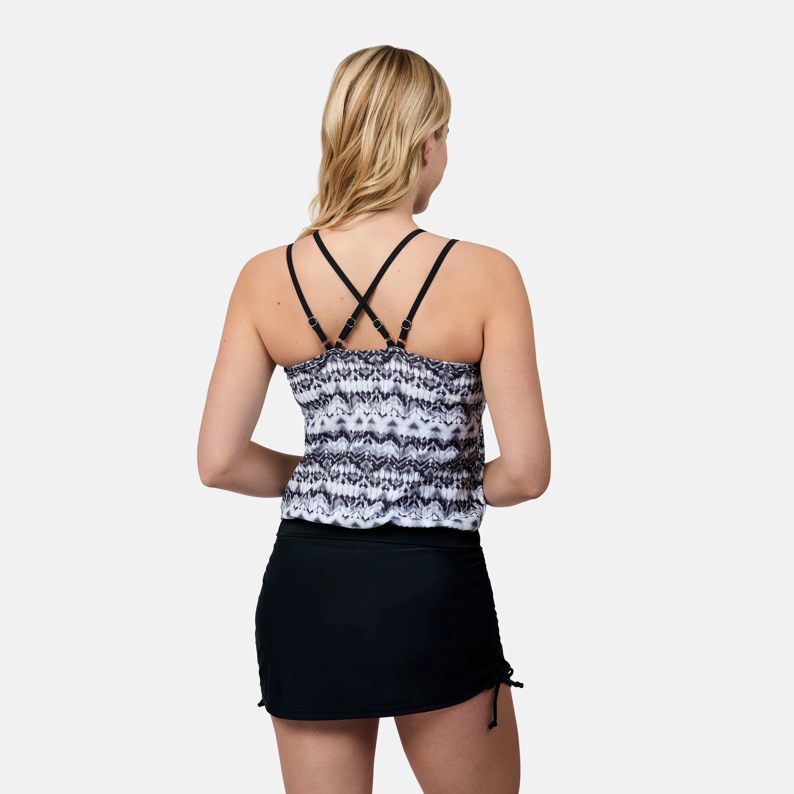 Women's Ikat Double Strap Cut Out Blouson Tankini Top - Image 4