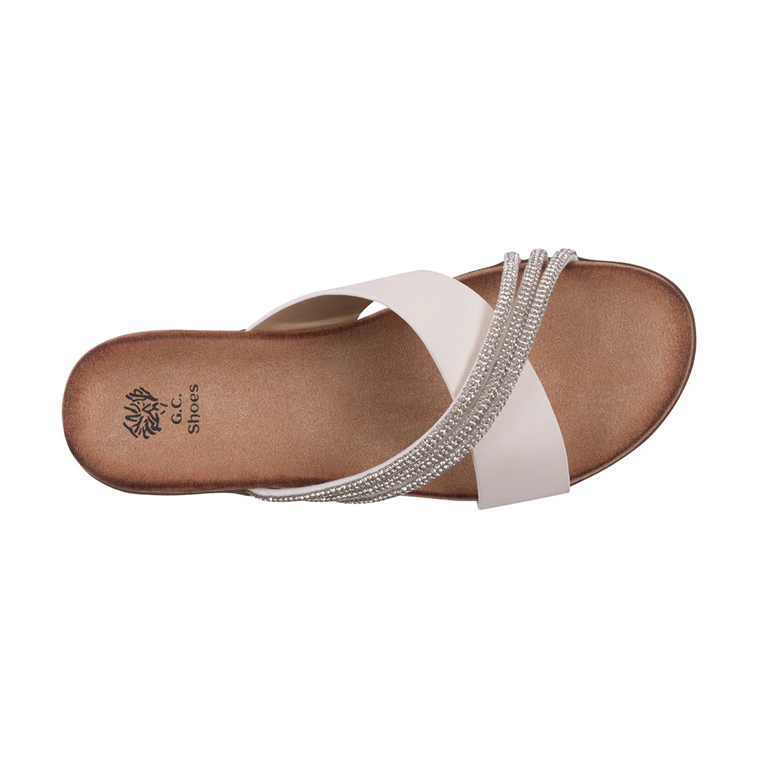 Women's Iris White Embellished Asymmetrical Flat Sandals - Image 3