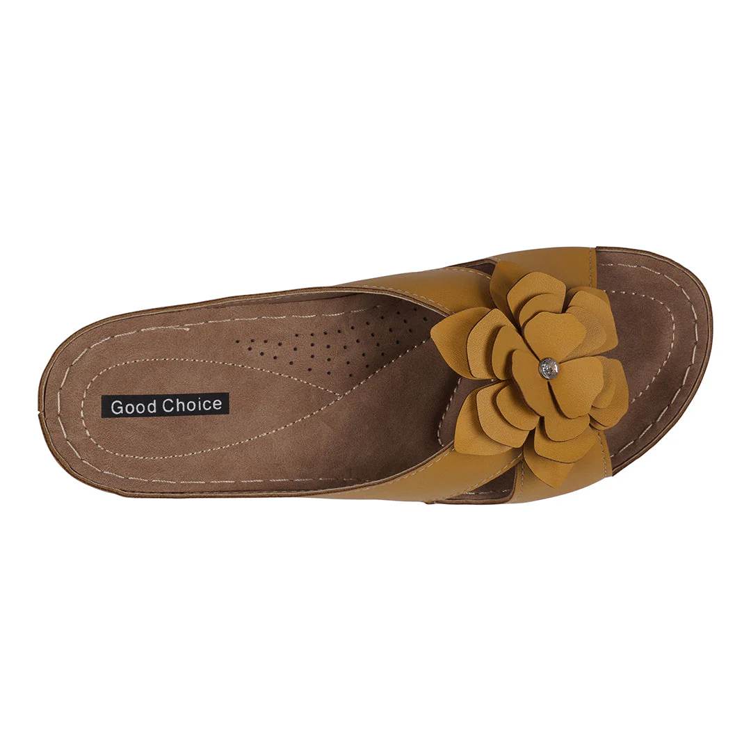 Women's Joy Yellow Flower Flat Sandals - Image 3