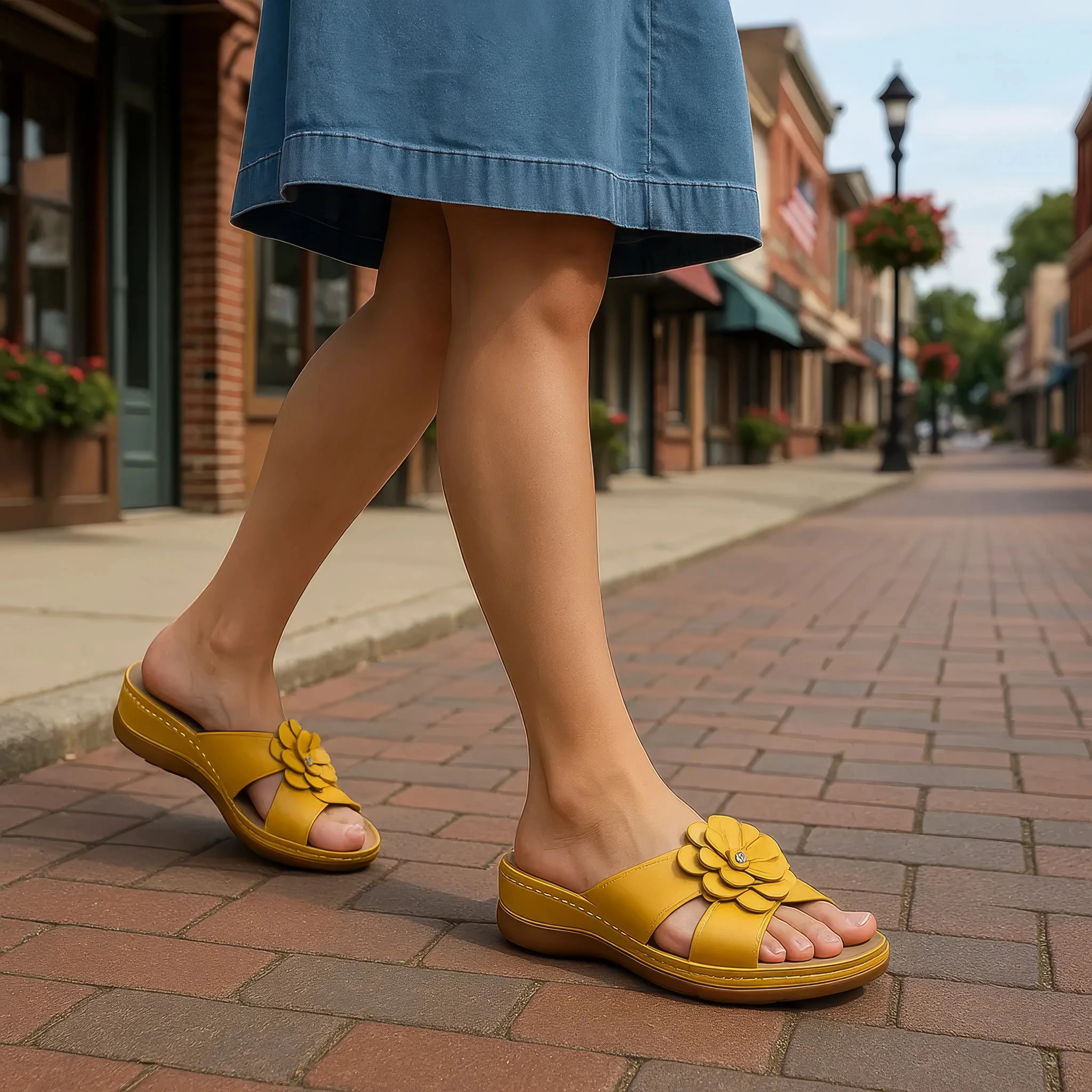 Women's Joy Yellow Flower Flat Sandals - Image 5