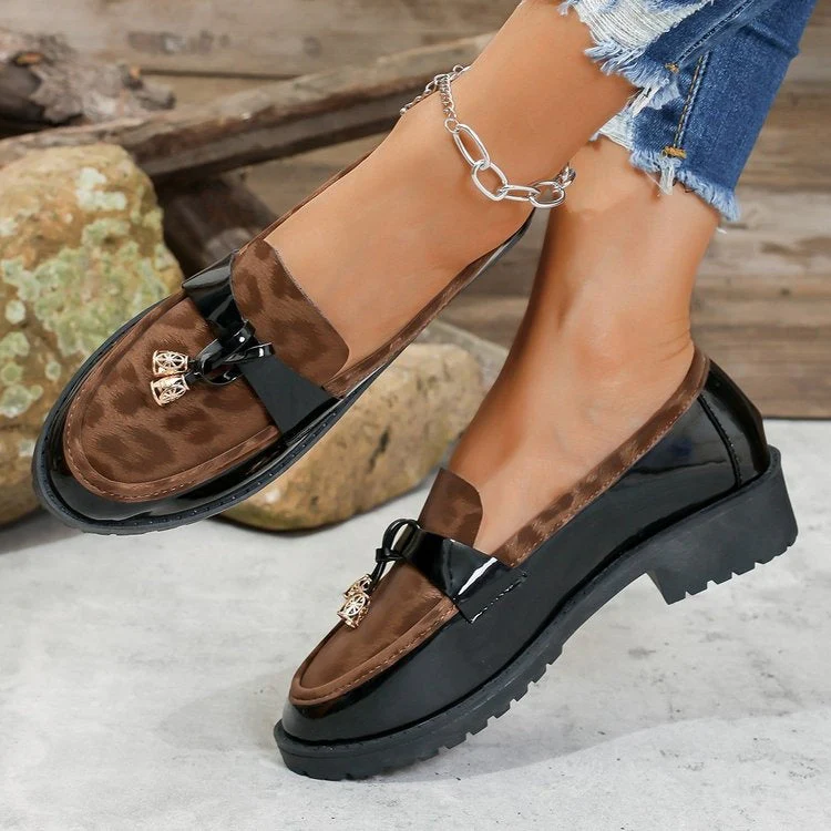 Women's Korean Style Leopard Print Buckle Loafers – Mid-Heel Non-Slip Casual Shoes - Image 4