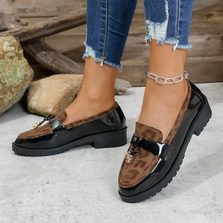 Women's Korean Style Leopard Print Buckle Loafers – Mid-Heel Non-Slip Casual Shoes - Image 5