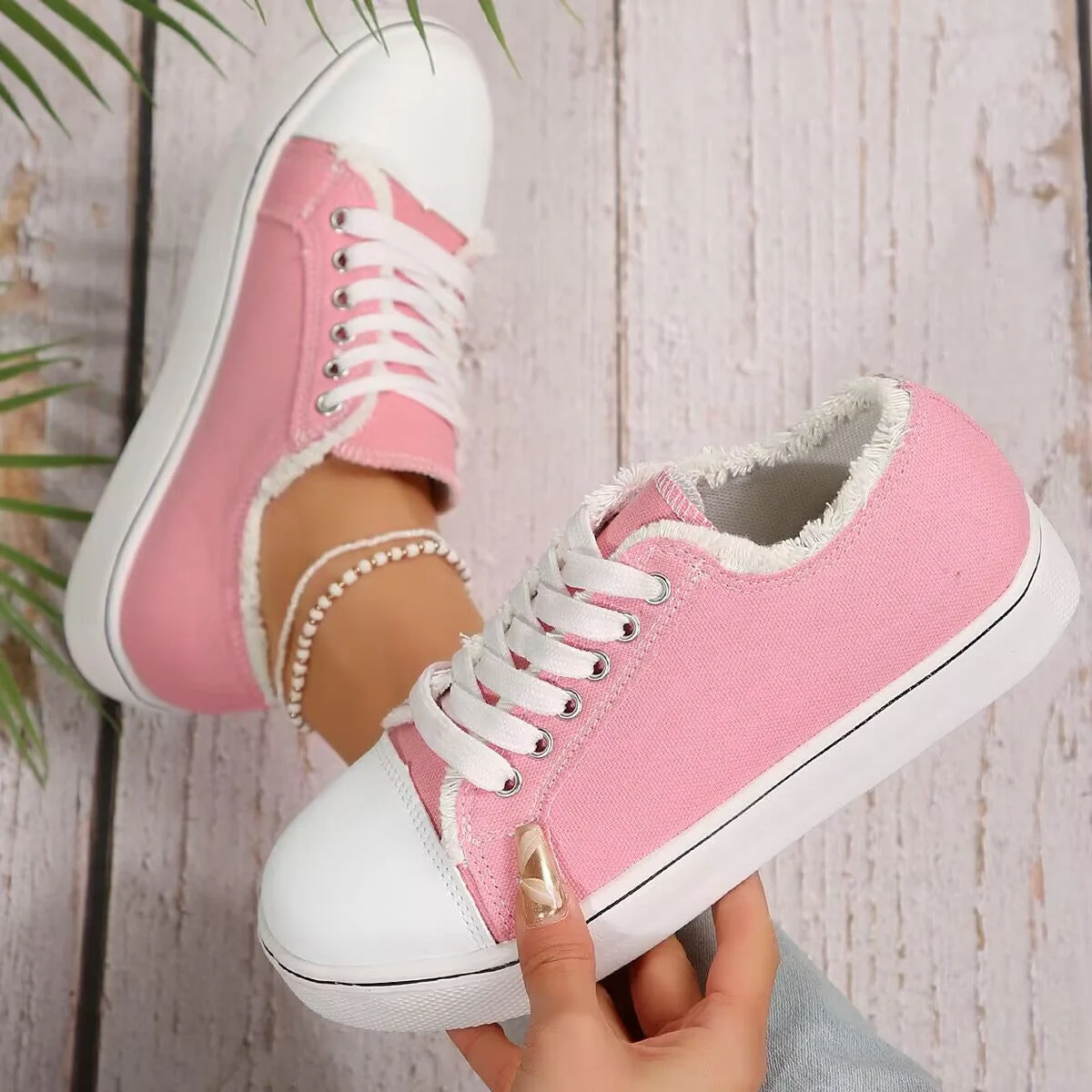 Women's Lace-Up Canvas Sneakers – Lightweight Flat Low-Top - Image 2