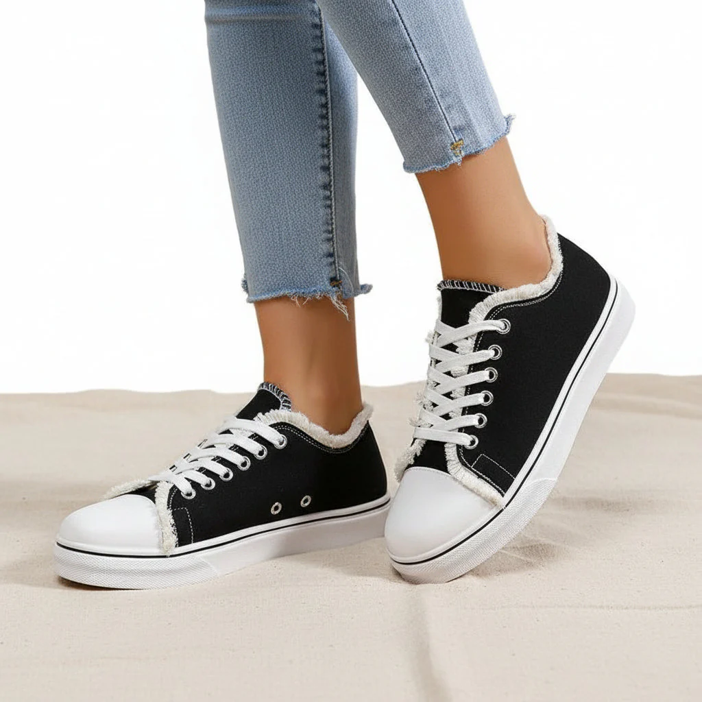 Women's Lace-Up Canvas Sneakers – Lightweight Flat Low-Top - Image 3