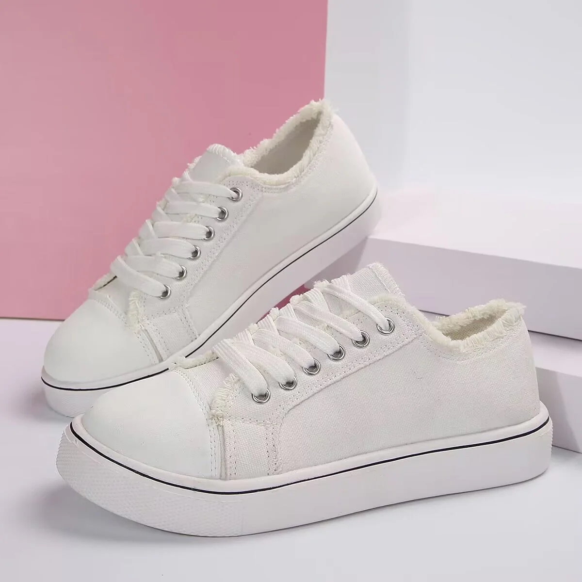 Women's Lace-Up Canvas Sneakers – Lightweight Flat Low-Top - Image 7