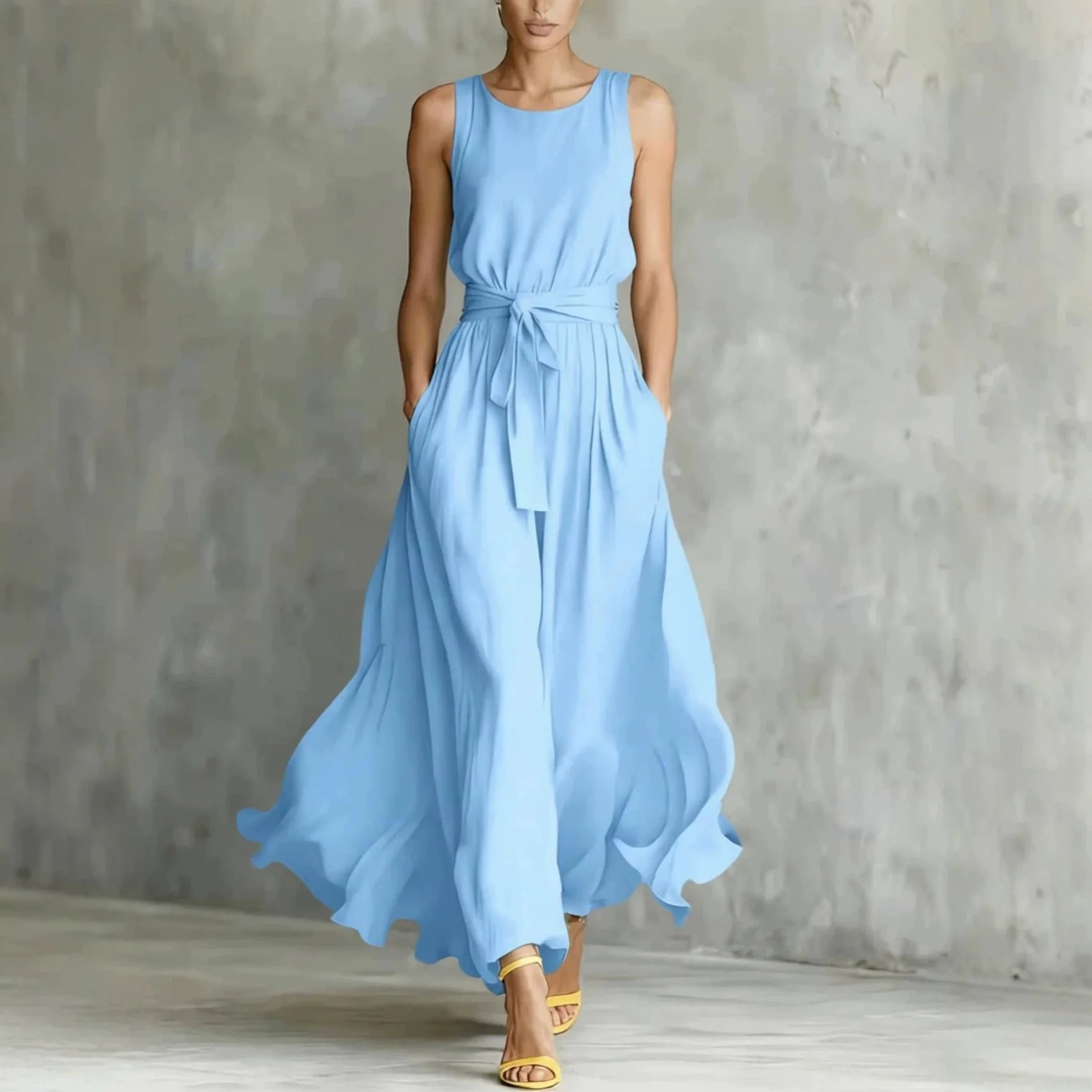 Women's Lace-Up Waist-Cinching Sleeveless Maxi Dress - Image 4