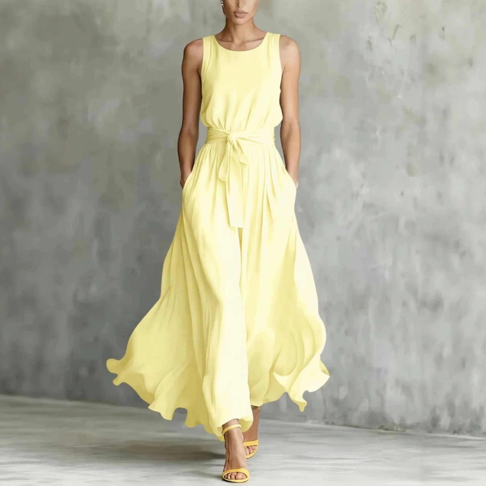 Women's Lace-Up Waist-Cinching Sleeveless Maxi Dress - Image 5