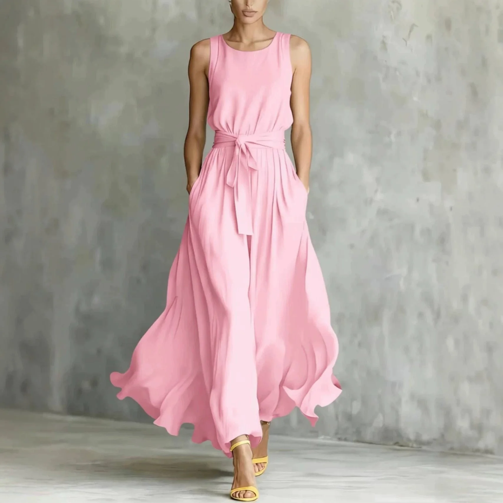 Women's Lace-Up Waist-Cinching Sleeveless Maxi Dress - Image 6