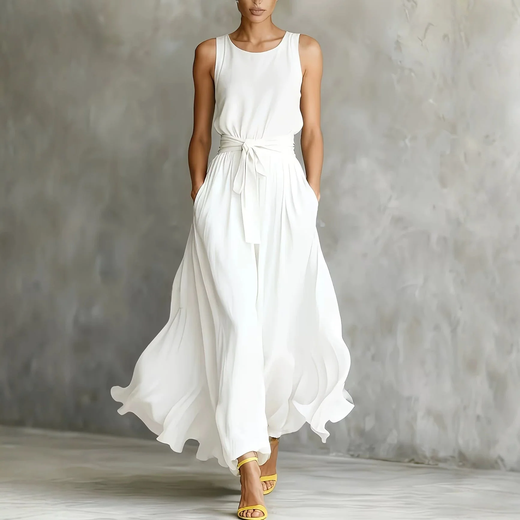 Women's Lace-Up Waist-Cinching Sleeveless Maxi Dress - Image 7